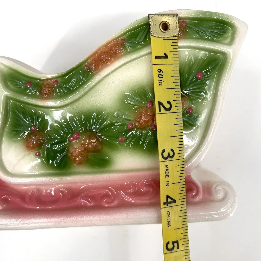 vintage Napcoware Ceramic Christmas Sleigh Planter Vase Holder Pine Cone Holiday